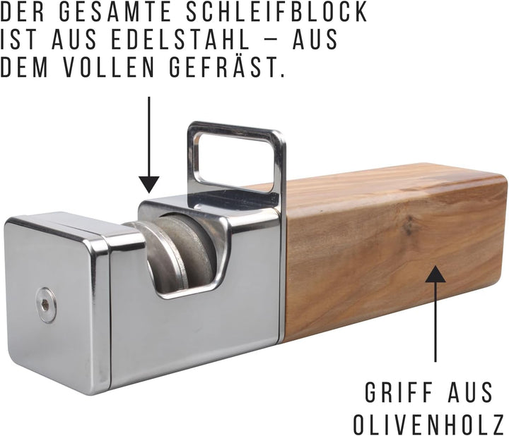 Diamant Messerschärfer Edelstahl&Olivenholz- Handveredelt -Nass&TrockenSchliff-Diamantscheiben austa
