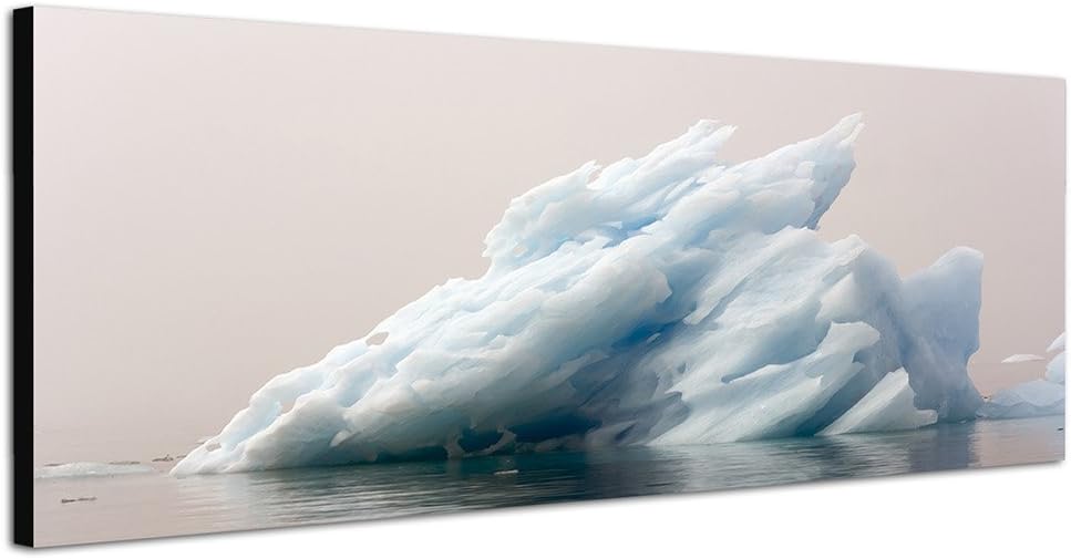 Paul Sinus Art Panoramabild auf Leinwand und Keilrahmen 150x50cm Grönland Meer Eisberg Morgengrauen