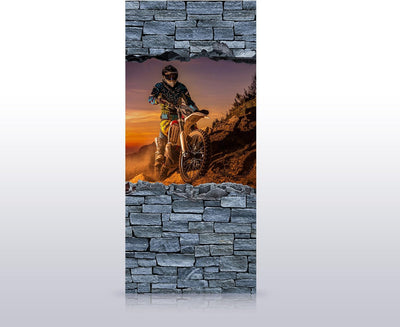 wandmotiv24 Türtapete 3D Extreme Biker- grobe Steinmauer 90 x 200cm (B x H) - Dekorfolie selbstklebe