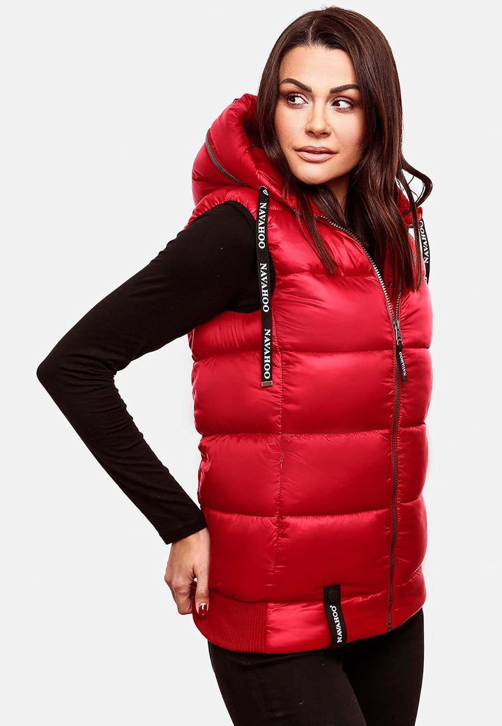 Navahoo Damen Steppweste leichte Outdoor-Weste Übergangsjacke mit Kapuze Kassidy XS-3XL XS Rot, XS R
