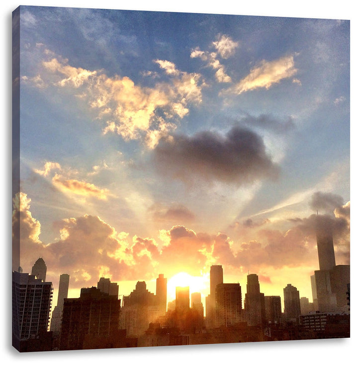Pixxprint Chicago Skyline im Sonnenaufgang, Format: 70x70 auf Leinwand, 70x70