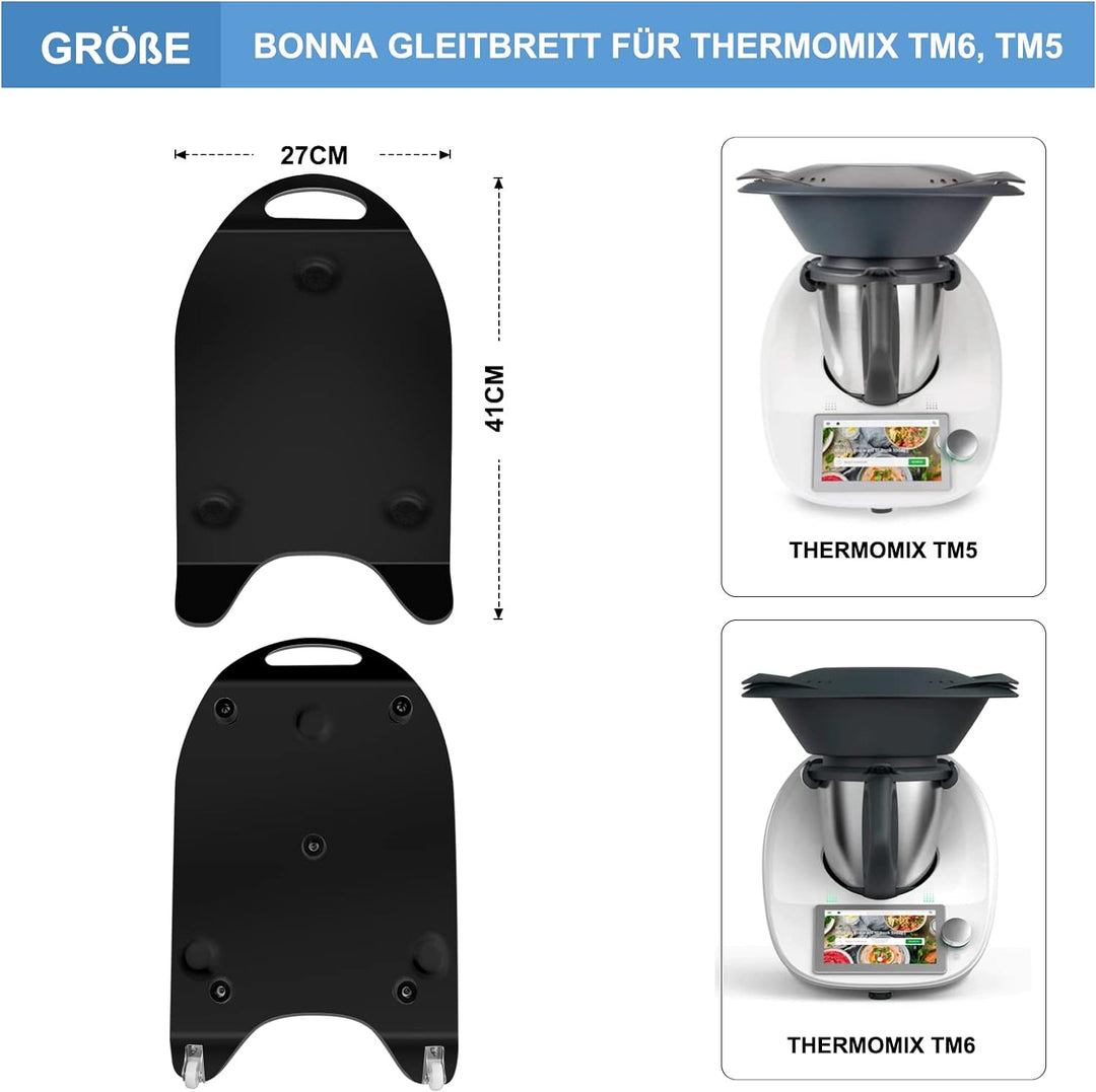bonna Gleitbrett für Thermomix TM6, TM5, Thermomix Gleitbrett mit Premium-Verbundmetall - (Schwarz),