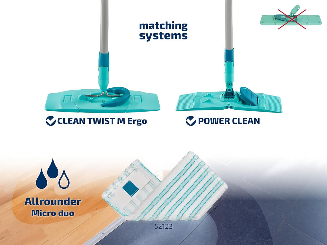Leifheit 2er Set Wischbezug Clean Twist M Ergo micro duo, für alle glatten Böden, Bodenwischer Ersat