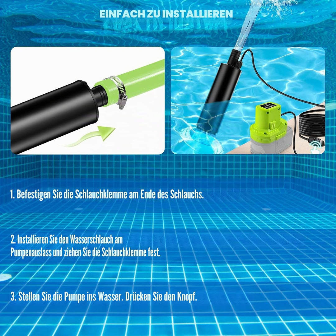 Tauchpumpe für RYOBI Akku 18V Schmutzwasserpumpe Wasserpumpe Flachwasserpumpe Saugpumpe Absaugpumpe,