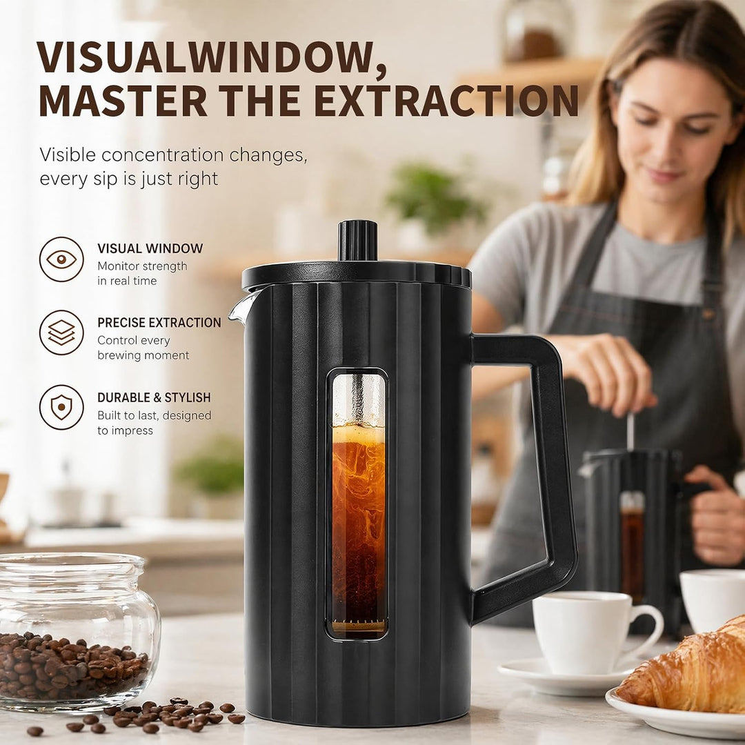 RANJIMA French Press Kaffeebereiter 1 Liter/8 Tassen, Kaffeepresse für Kaffee Tee und Cold Brew, Caf