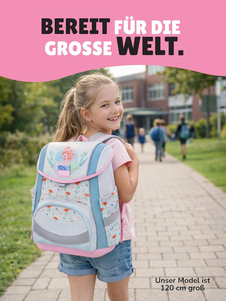 Familando - Schulranzen Set 5-teilig - Rosa Meerjungfrau (Meermaid) - Ergonomisch, stabil & mit gepo