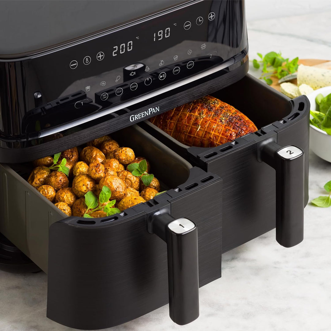 GreenPan Switch 9-in-1 XL Air Fry Ofen, 2 Frittierkörbe (2 x 5L), Antihaftbeschichteter Korb,Schnell