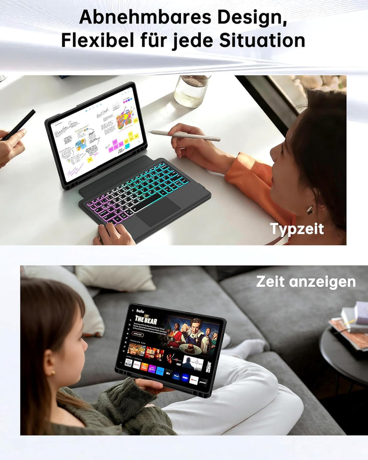 ROOFEI 11" Galaxy Tab A11+ Plus/A9+ Plus Hülle mit Tastatur QWERTZ - Abnehmbare Tastatur mit Touchpa