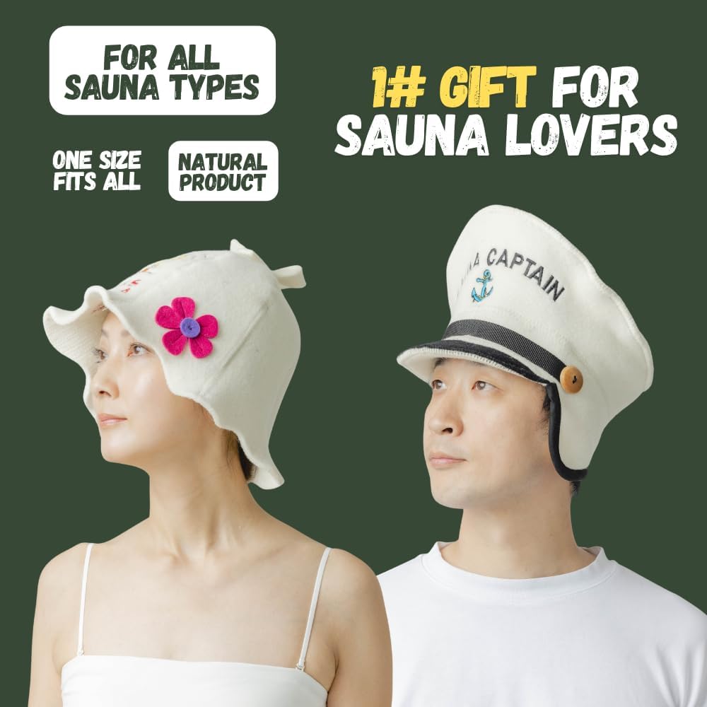 Saunahut für Damen und Herren aus Filz - Captain + Miss Sauna – Weisser Saunahut für Herren und Dame