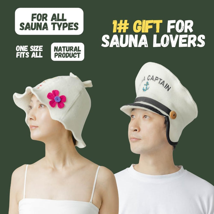 Saunahut für Damen und Herren aus Filz - Captain + Miss Sauna – Weisser Saunahut für Herren und Dame