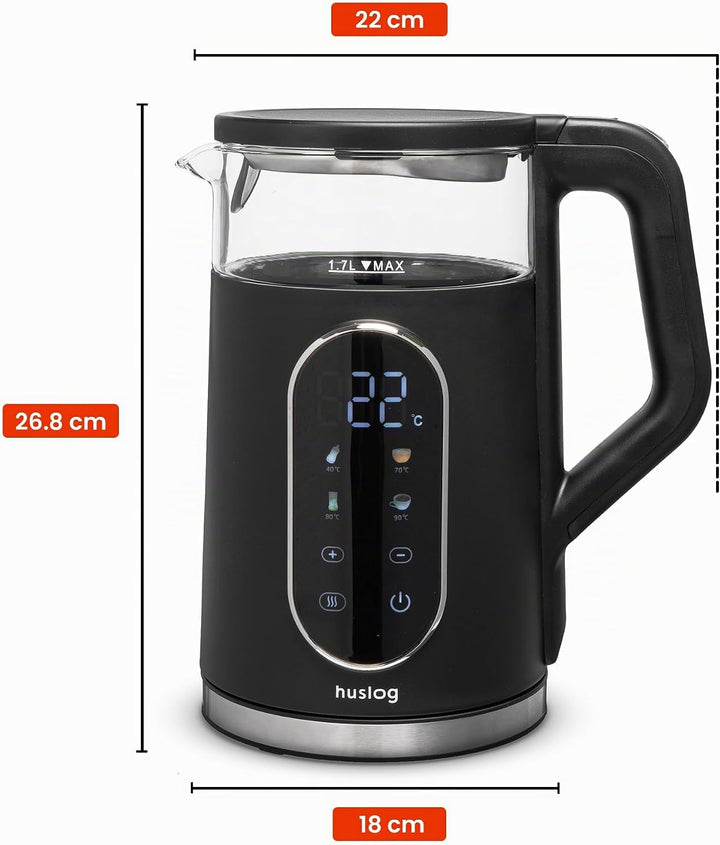 Elektrischer Wasserkocher mit Temperaturanzeige Glas 1,7L 2200W Touchpanel LED Display Warmhaltefunk
