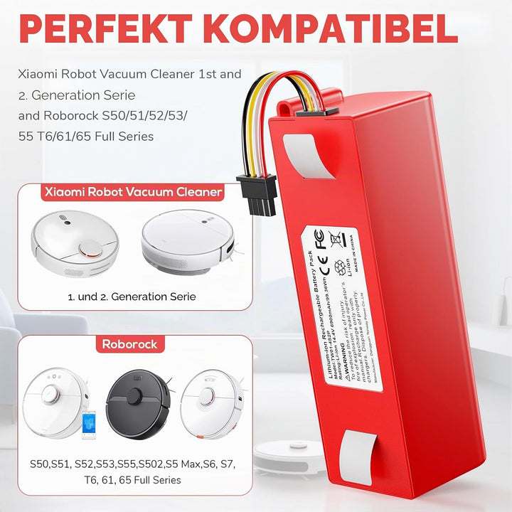 ASUNCELL 14,4V 6900mAh Li-ion Ersatzakku für Xiaomi Roborock S50 S51 S55 S7 S6 S5 Max Xiaowa E20 E25