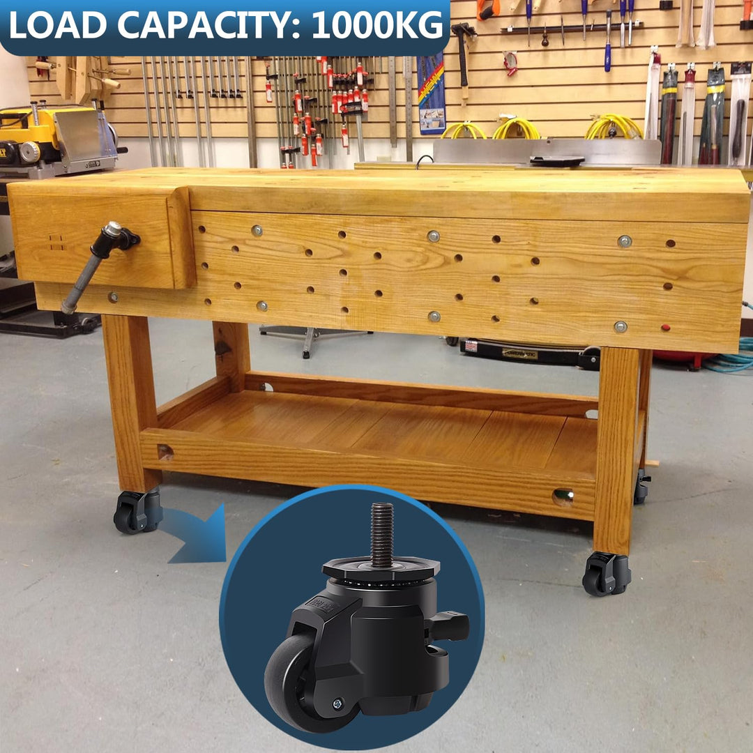 Schwerlastrollen M12X30mm mit Verstellbarem Ratschengriff, 4 Lenkrollen bis 1000kg, 50MM Einziehbare