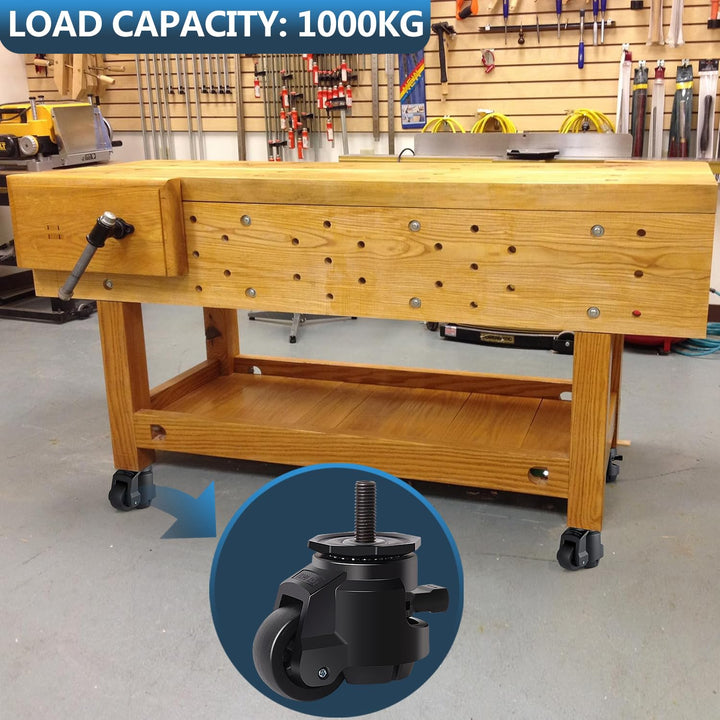 Schwerlastrollen M12X30mm mit Verstellbarem Ratschengriff, 4 Lenkrollen bis 1000kg, 50MM Einziehbare