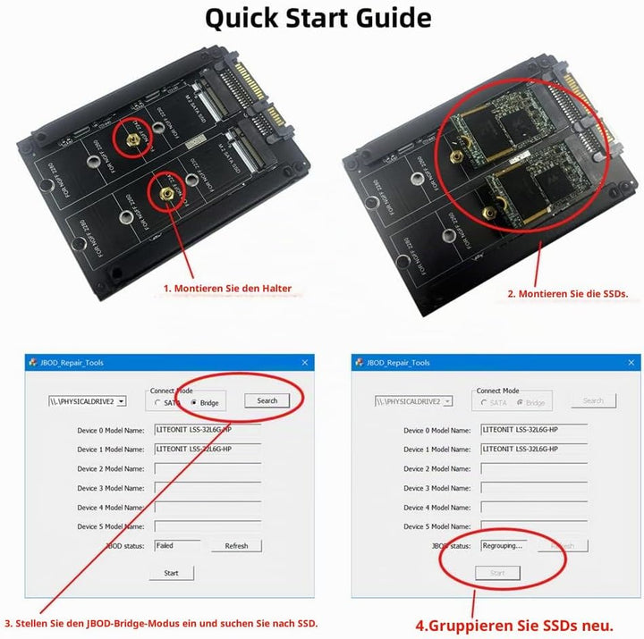 Xiwai Dual NGFF B+M Key M.2 SSD-Karte JOBD Raid0 Span Bridge zu 2,5-Zoll-SATA-Combo-HDD-Festplatteng