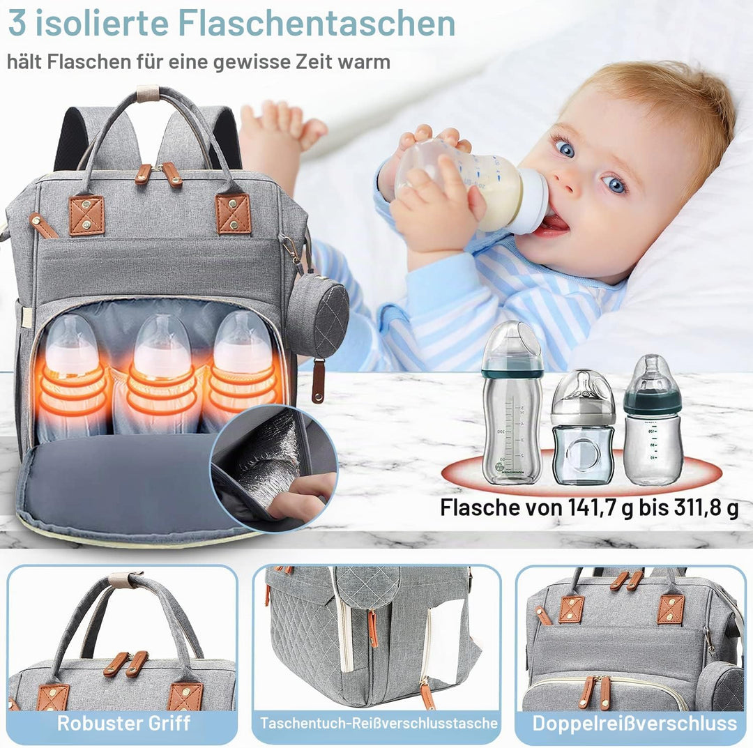 Diaper Bag Backpack Baby Bag, Baby Girl Boy Diaper Bag for Dad Mom with Pad, 16 Pockets Grau, Grau