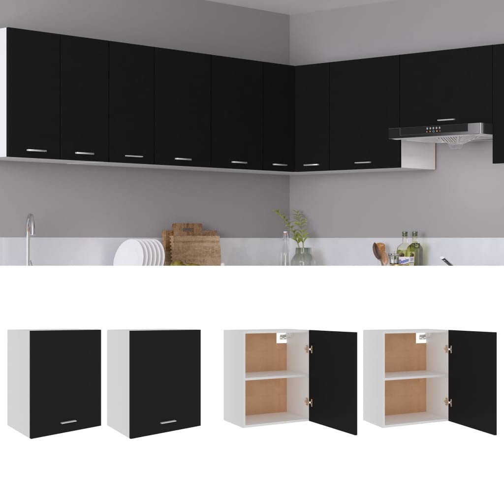 homiuse Hängeschränke 2 STK. Schwarz 50x31x60 cm Holz KüChenschrank HäNgeschrank KüChe Vorratsschran