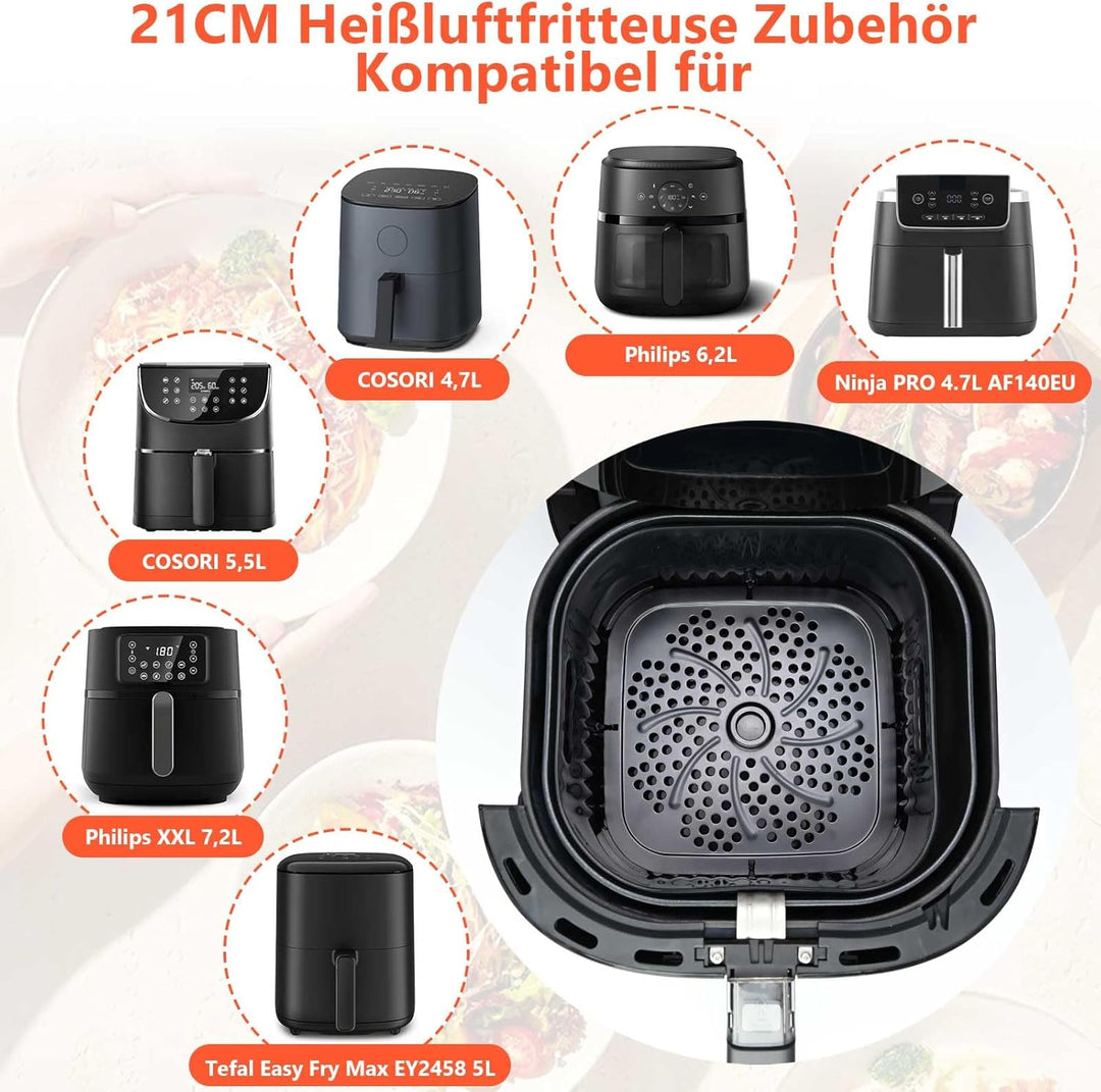21CM Airfryer Silikonform Zubehör für Philips 6,2L/7,2L, Ninja PRO 4,7L AF140EU/MAX PRO 6,2 L AF180E