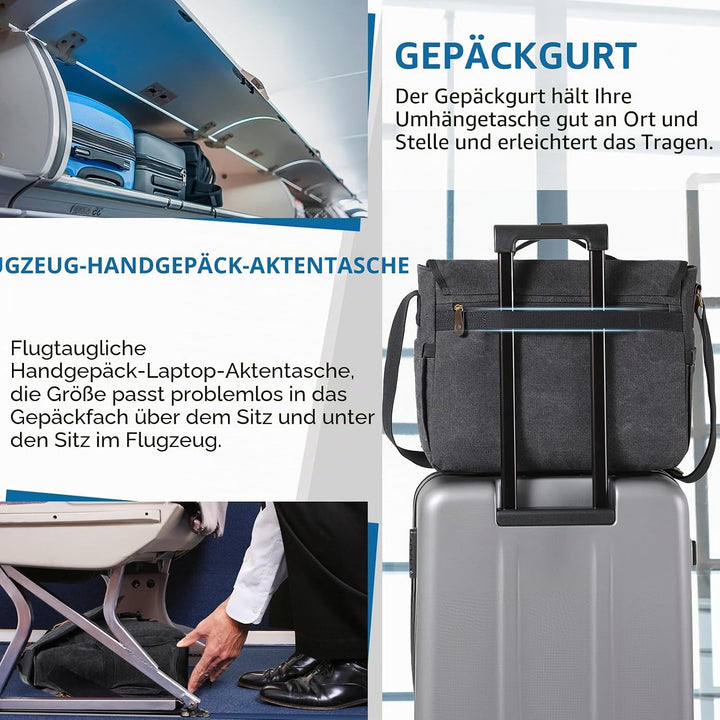 VX VONXURY Messenger Bag für Männer, Canvas Schultertasche 15.6 Zoll Laptop Crossbody Bag für Arbeit