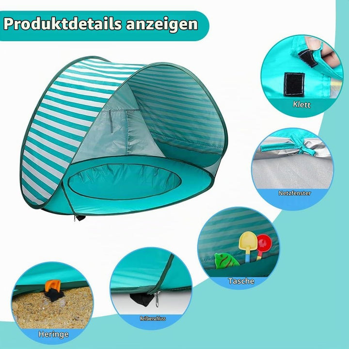 Strandmuschel Pop Up, Baby Strand Zelt mit Trennbarer Pool, UV-Schutz 50+, Strandmuschel Baby, Stran