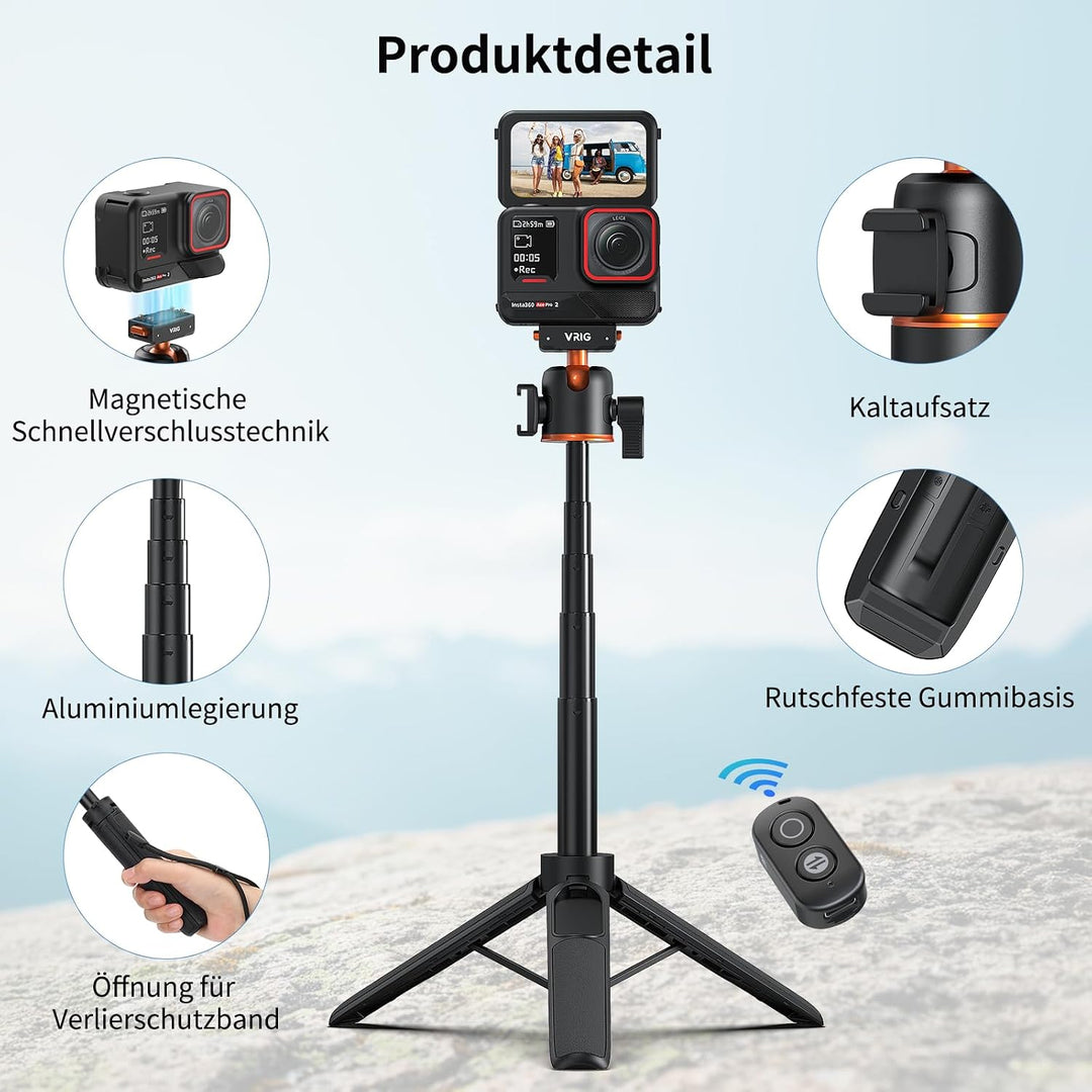 VRIG AC-50 Selfie-Stick Stativ für Insta 360 Ace Pro 2/ Ace Pro/ X5/ X4 Air | 55 cm Verlängerungssta