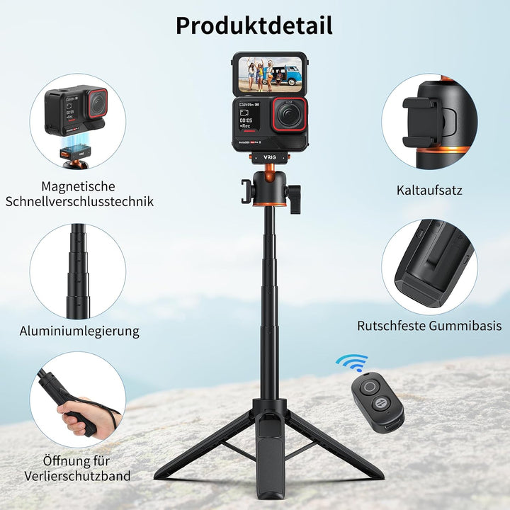 VRIG AC-50 Selfie-Stick Stativ für Insta 360 Ace Pro 2/ Ace Pro/ X5/ X4 Air | 55 cm Verlängerungssta