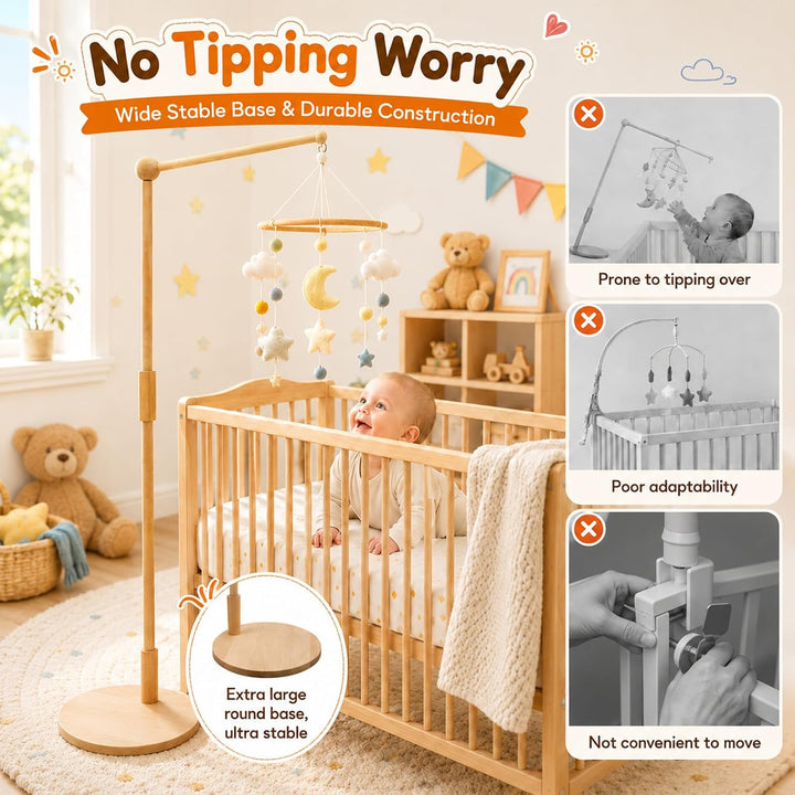Baby Mobile Halterung aus Buchenholz, Bodenstehend &amp; 360° Drehbar | Höhenverstellbarer Mobile Stände