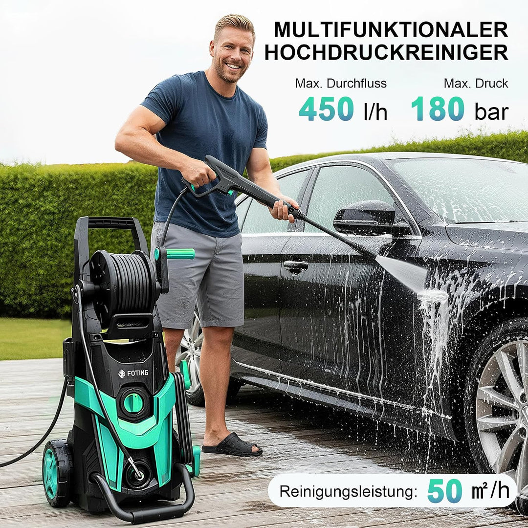 2026New Hochdruckreiniger, Druck max 180 bar, 6-in-1-Düse, Fördermenge: 420 l/h, Flächenleistung: 50