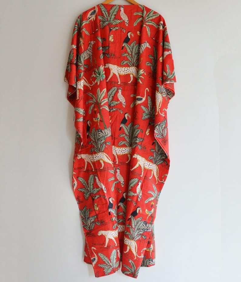 INDACORIFIE Jugle Damenkleid mit Blockdruck, indisches handgefertigtes langes Kaftankleid, Kaftan au