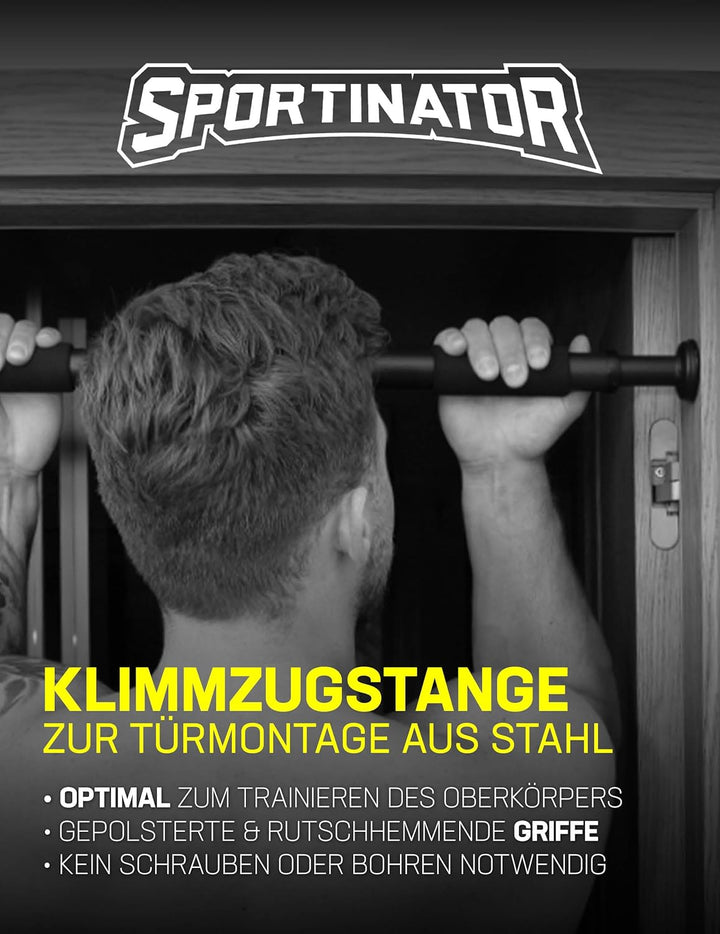 SPORTINATOR® Klimmzugstange zum Einspannen im Türrahmen, für dein Home-Gym. Länge 60–102 cm, kompakt