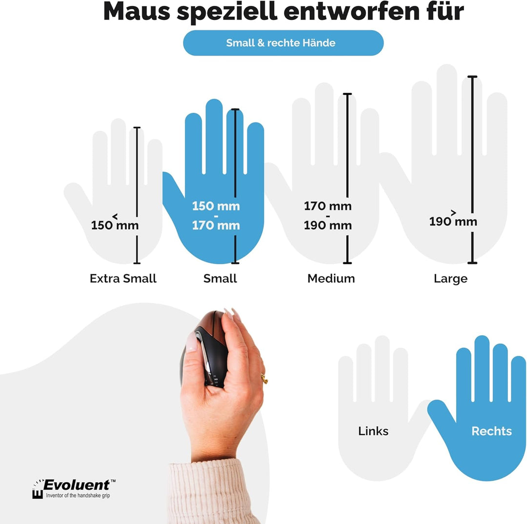 Evoluent Vertical Mouse 4 Small Wireless, VM4SW, Schwarz Single