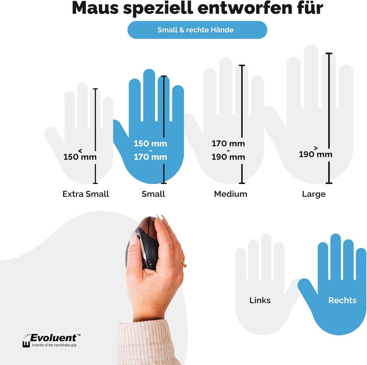Evoluent Vertical Mouse 4 Small Wireless, VM4SW, Schwarz Single