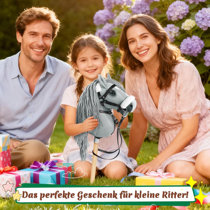 Hobby Horse, A3 Kopfgrösse Steckenpferd Kinder, Hobby Horsing mit Weichem Plüschhalfter, Fliessendem
