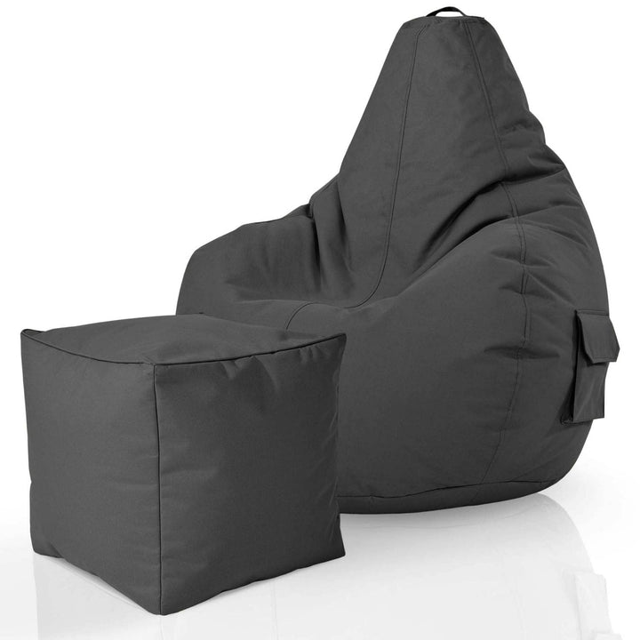 Green Bean 2er Set Sitzsack + Hocker - fertig befüllt - robust waschbar schmutzabweisend - Kinder &
