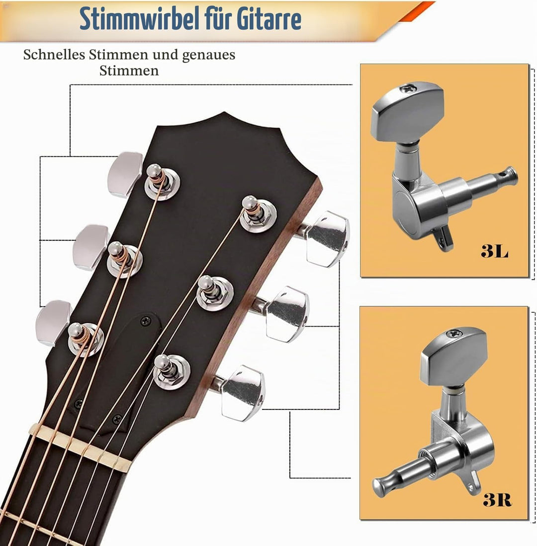 12 Stück 3R 3L Gitarren Stimmwirbel, Gitarren Mechaniken Tuner, Akustikgitarre Mechaniken Knöpfe, Gi