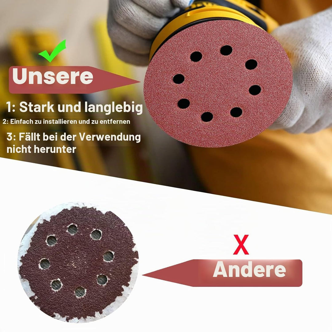 STEBRUAM 105 Stück Schleifpapier 125mm Klett, Profi 125 Schleifscheiben Rund 8 Loch für Exzenterschl