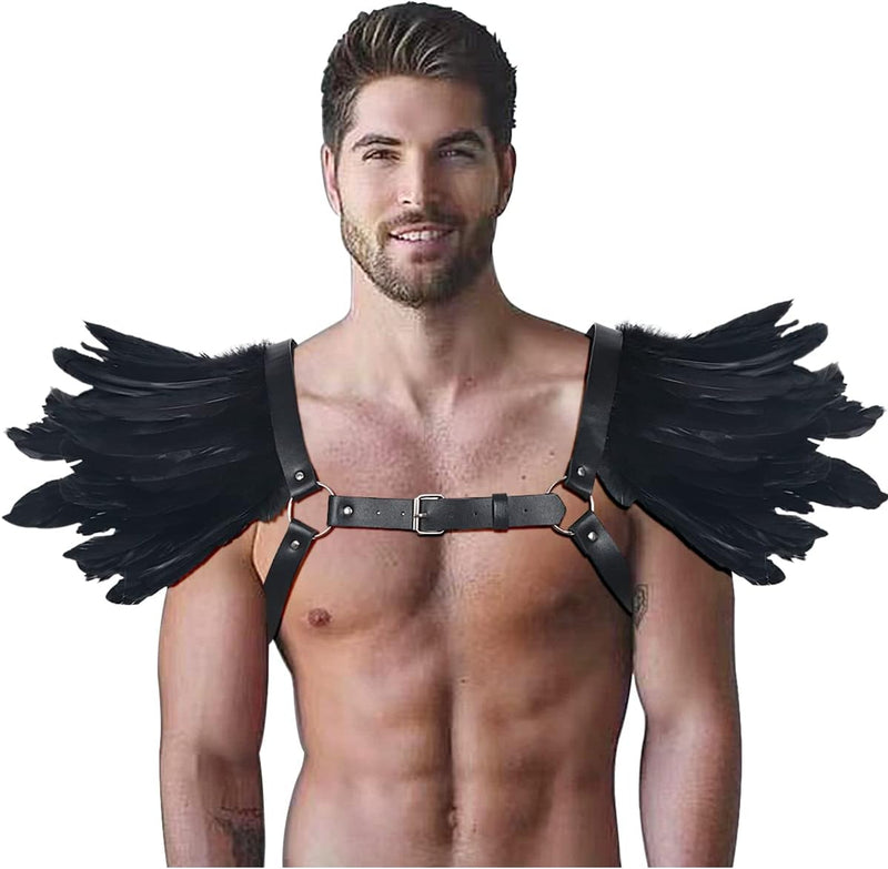keland Gothic Halloween Kostüm Accessoires Feder Epaulettes Shrug Schulterklappen mit Leder Body Har