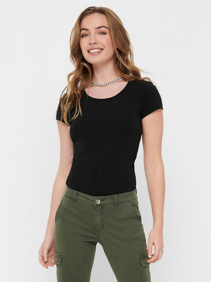 ONLY 3er Pack Damen T-Shirt schwarz oder weiss Kurzarm lang Basic Sommer T-Shirts XS S M L XL 152091