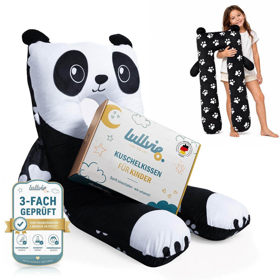 Lullvie Kuschelkissen Kuscheltier Panda Pillow – Kissen Kinder 118x56cm – Schlafkissen &amp; Seitenschlä