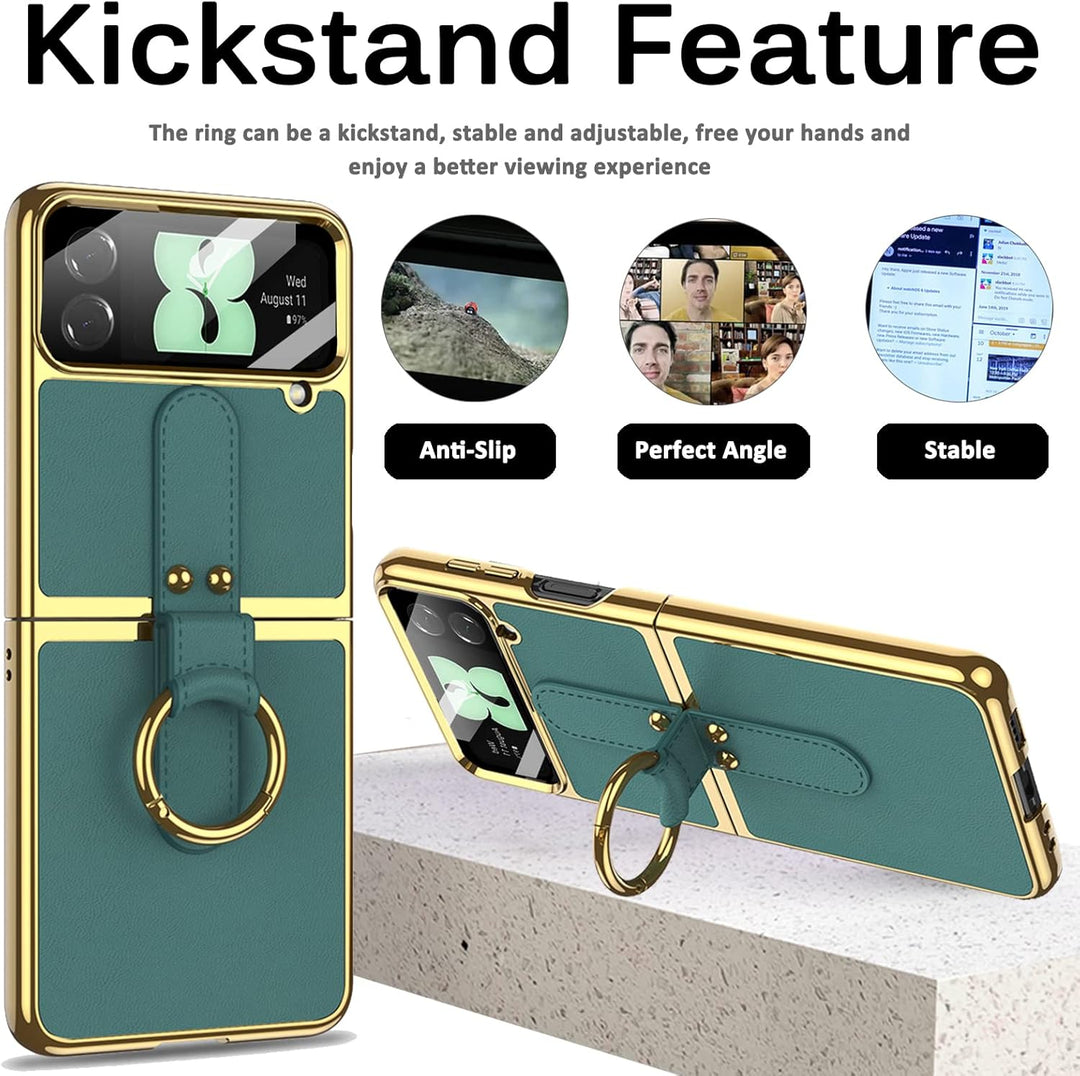 Miimall Lederhülle Kompatibel mit Samsung Galaxy Z Flip 4 Hülle mit Kameraschutz, Z Flip4 Handyhülle