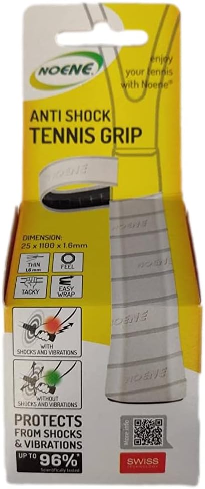 Noene Unisex – Erwachsene Tennis Grip Anti Shock Griffband, Weiss, Breite 25 mm x Länge 1.100 mm x D