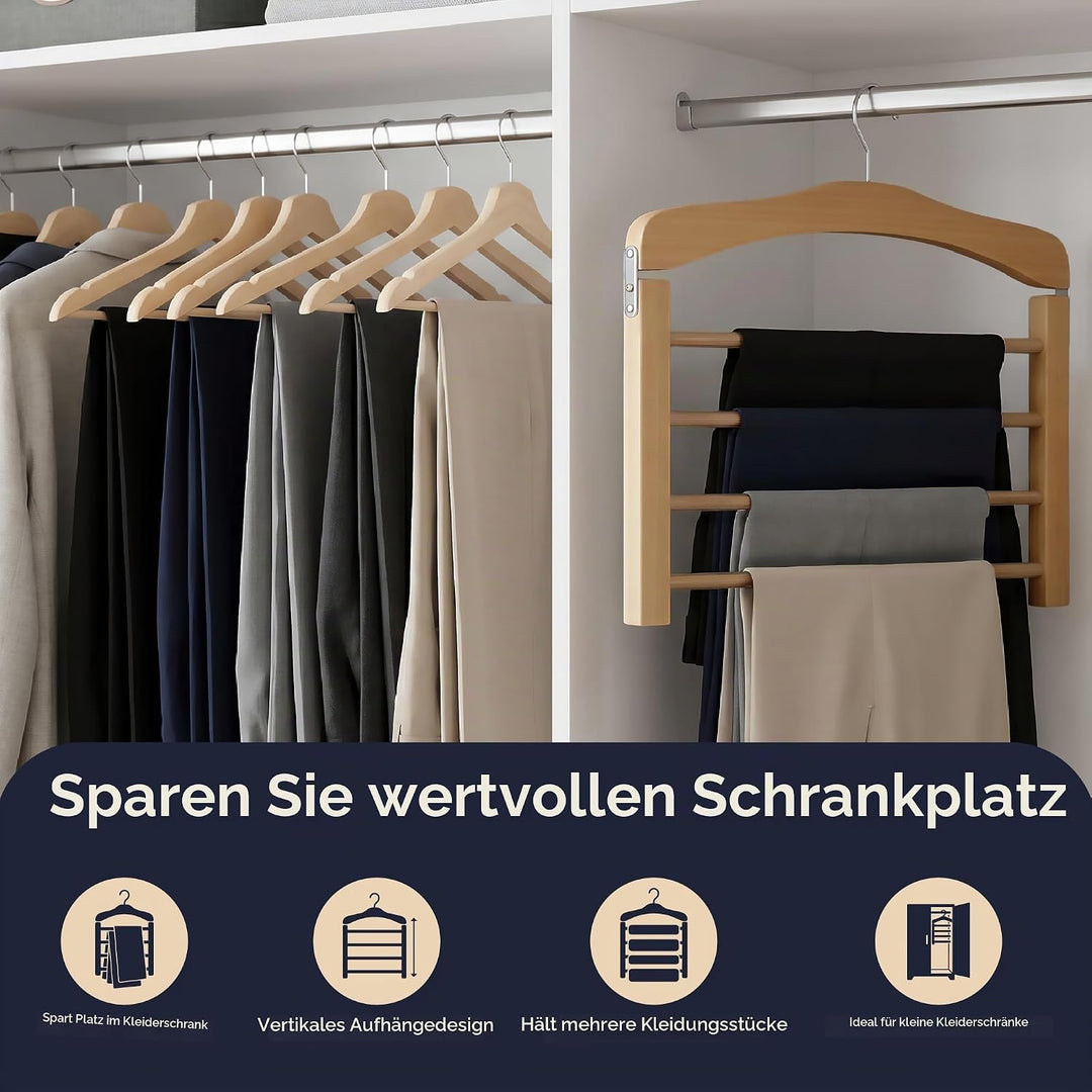 Hangerworld 3 Holz Hosenbügel Mit 4 rutschfesten Hosenstegen 38cm Naturfarben Holz Kleiderbügel, 3