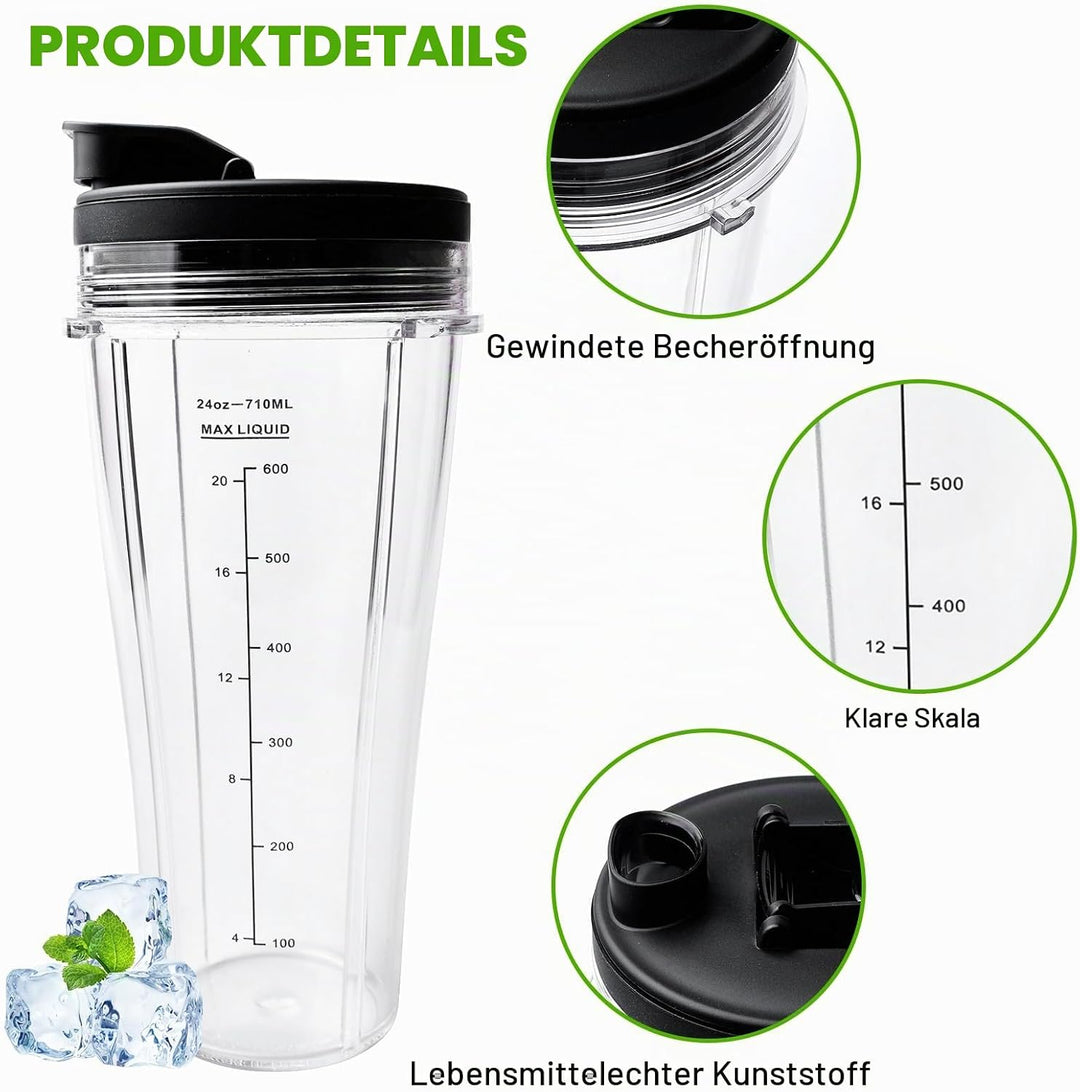 2 Stück Mixer Ersatzteile Für Ninja 710ml Blender Becher Mit Herausnehmbarem Deckel, Becher Ersatzte