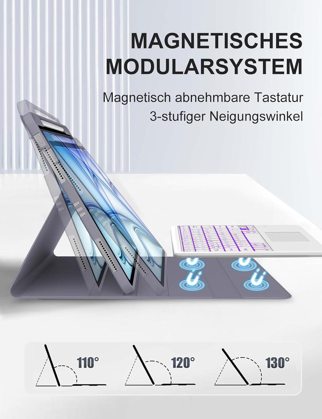 JADEMALL Für iPad Air 13 &amp; Pro 12.9 Hülle mit Touchpad &amp; Beleuchtung QWERTZ | Für iPad Air 13 Zoll T