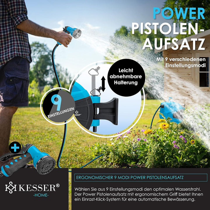 KESSER® Schlauchtrommel Wasser 30+2m Schlauchaufroller Inkl. 2-Wege-Verteiler + Multi-Handbrause Was