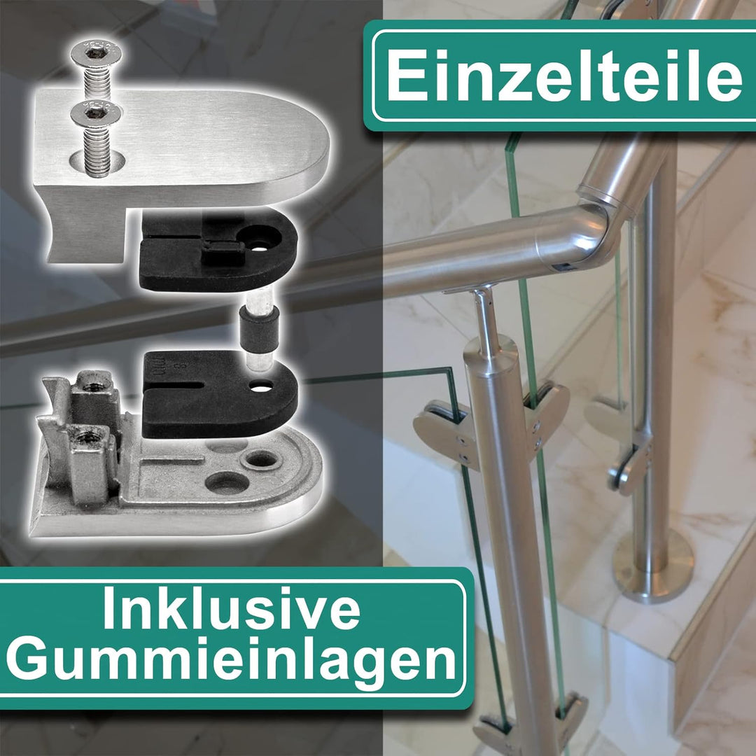 PRIOstahl Glashalter 4 Stück Glasklemmen Klemmhalter Glasplattenhalter 63 x 45 x 26-28 mm mit Sicher