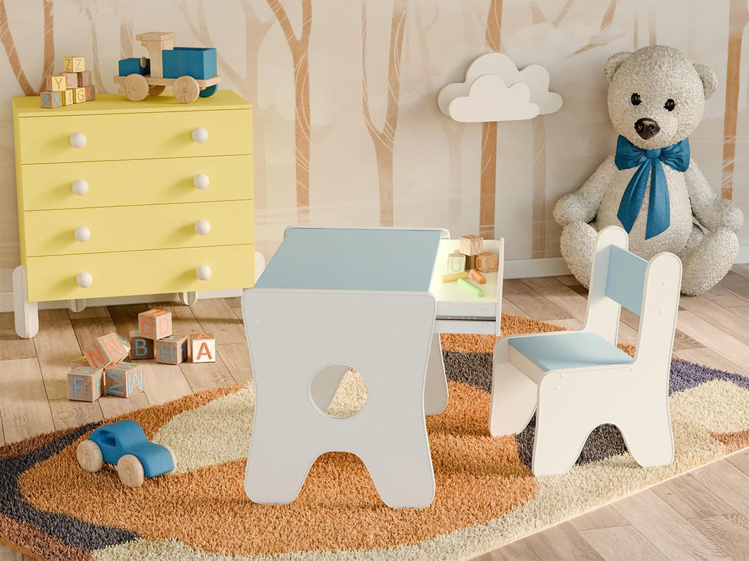Happy Babies - Kinderschreibtisch-Stuhl-Set, ergonomischer Spieltisch mit geräumiger Schublade - Kin