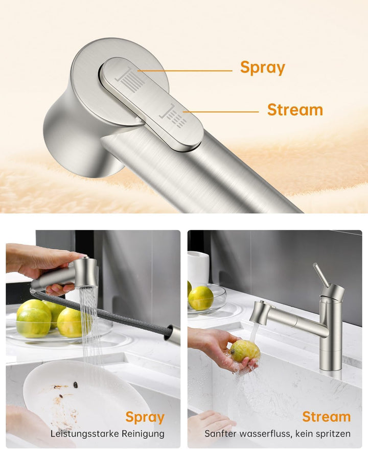 DAYONE Küchenarmatur mit Ausziehbarer Brause, Hochdruck Wasserhahn Küche, Spültischarmatur mit Herau