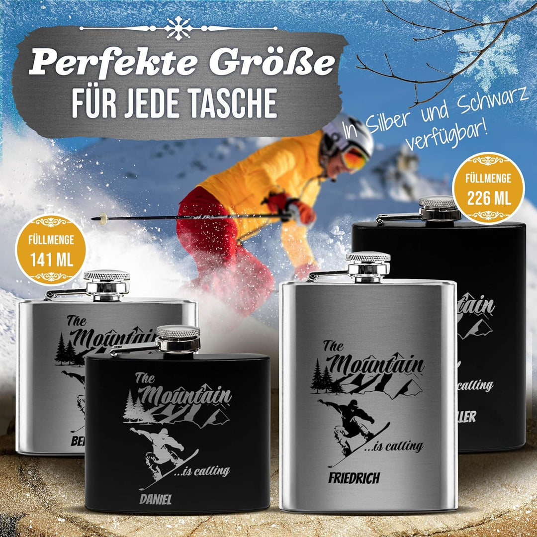 Print Royal Flachmann mit Gravur aus Edelstahl selbst gestalten - The Mountain is Calling! - mit Nam