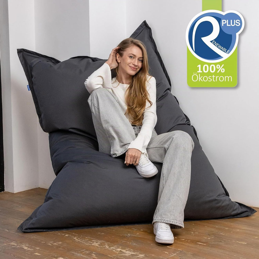 Bruni Riesen-Sitzsack Caree in Grau – rechteckiger XXL-Sitzsack mit 140x180 cm und 400 l Füllung, Be